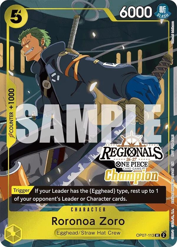 Image for Roronoa Zoro (113) (Regionals Champion Card Set 26-27) (OP07-113) (OP-PR) - One Piece Card Game