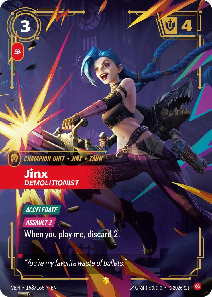 Image for Jinx - Demolitionist (Overnumbered) (168/166) (VEN) - Riftbound: League of Legends Trading Card Game