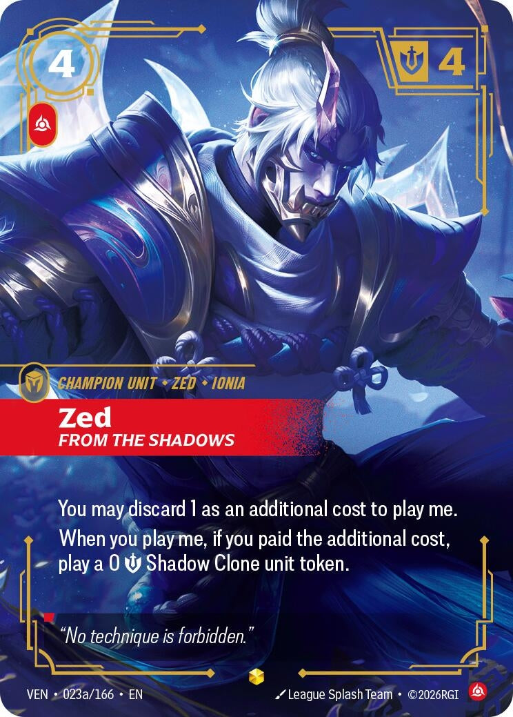 Image for Zed - From the Shadows (Alternate Art) (023a/166) (VEN) - Riftbound: League of Legends Trading Card Game