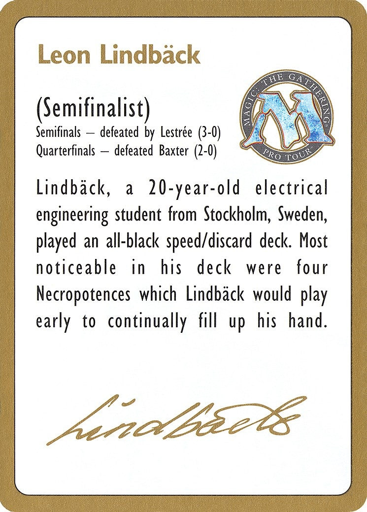 1996 Leon Lindback Biography Card [World Championship Decks]