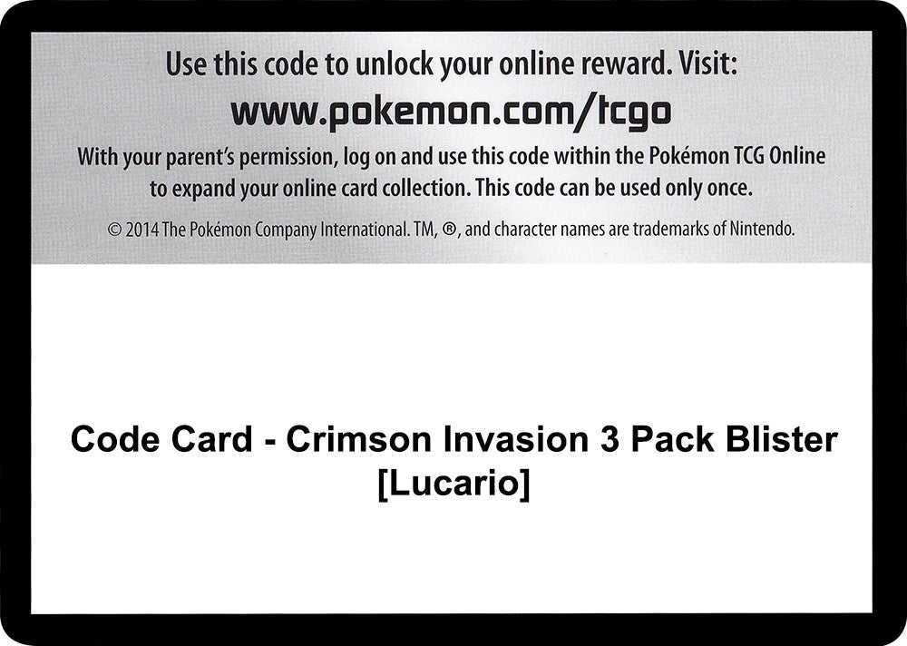 Image for Code Card - Crimson Invasion 3 Pack Blister [Lucario] - Pokemon