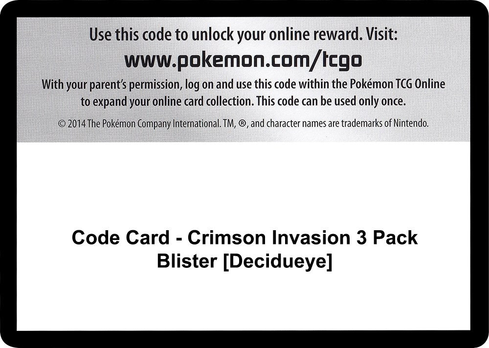 Image for Code Card - Crimson Invasion 3 Pack Blister [Decidueye] - Pokemon
