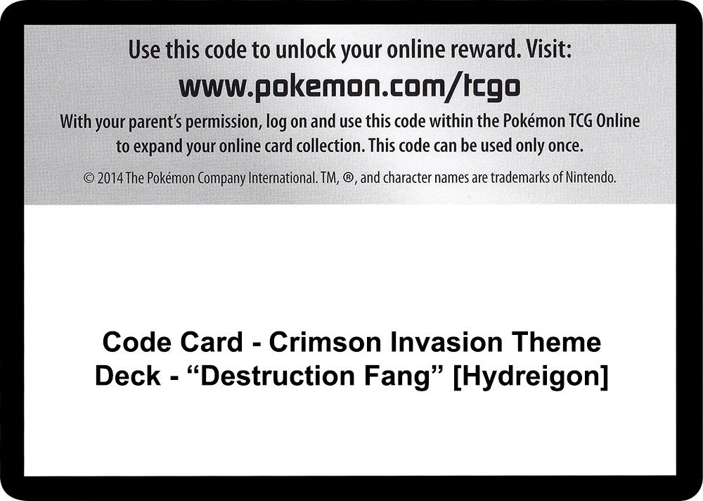 Image for Code Card - Crimson Invasion Theme Deck - "Destruction Fang" [Hydreigon] - Pokemon