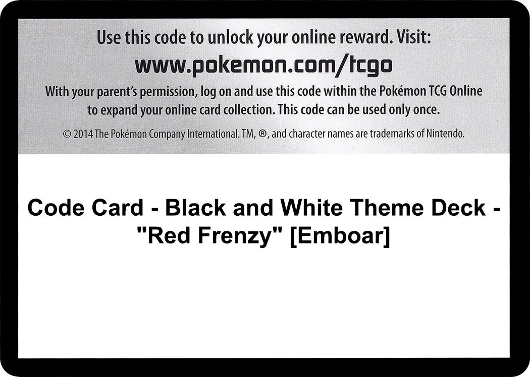 Image for Code Card - Black and White Theme Deck - "Red Frenzy" [Emboar] (BLW) - Pokemon