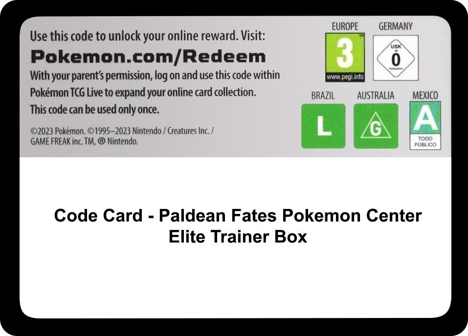 Image for Code Card - Paldean Fates Pokemon Center Elite Trainer Box - Pokemon