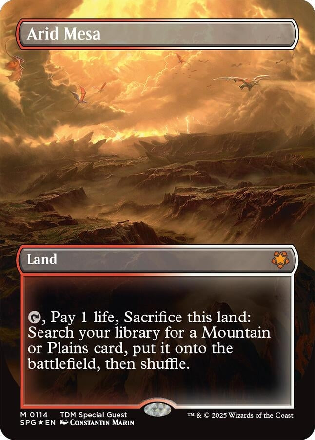Image for Arid Mesa (Borderless) (Dragonscale Foil) (114) (SPG) - Magic: The Gathering