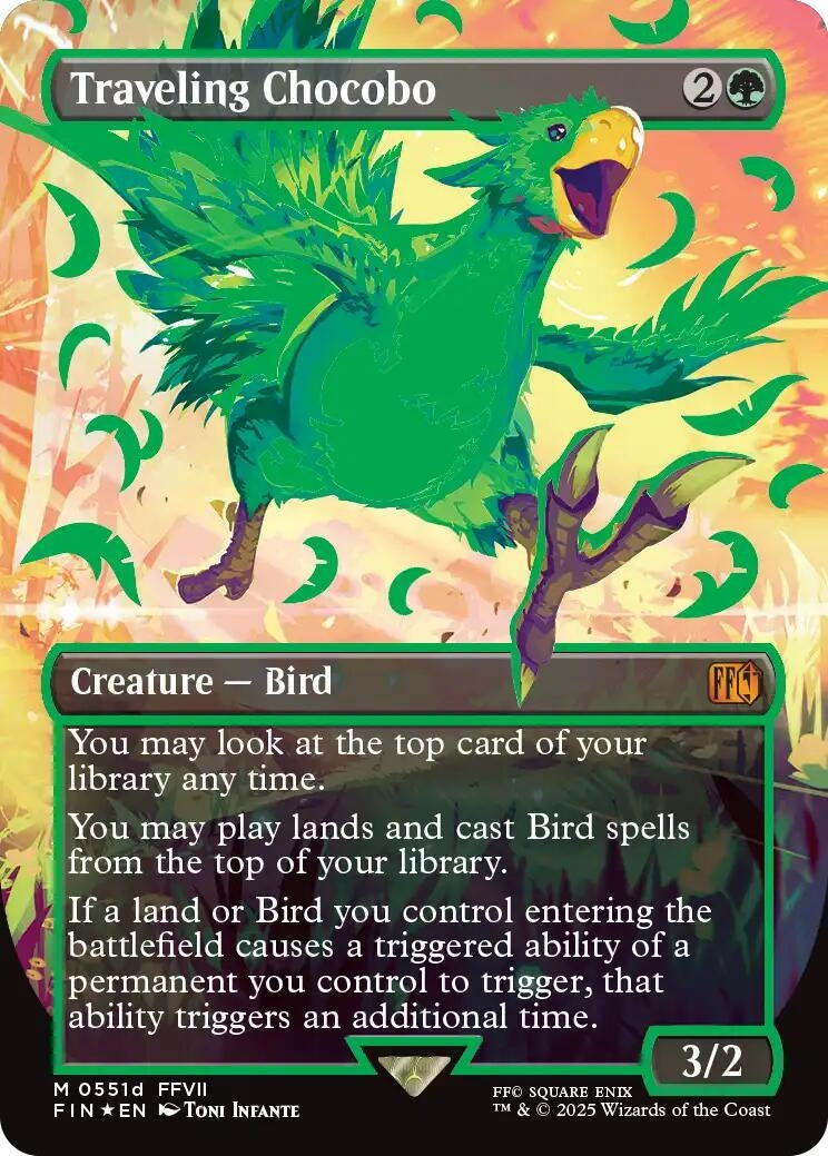 Image for Traveling Chocobo (Borderless) (Neon Ink Green) (511d) (FIN) - Magic: The Gathering