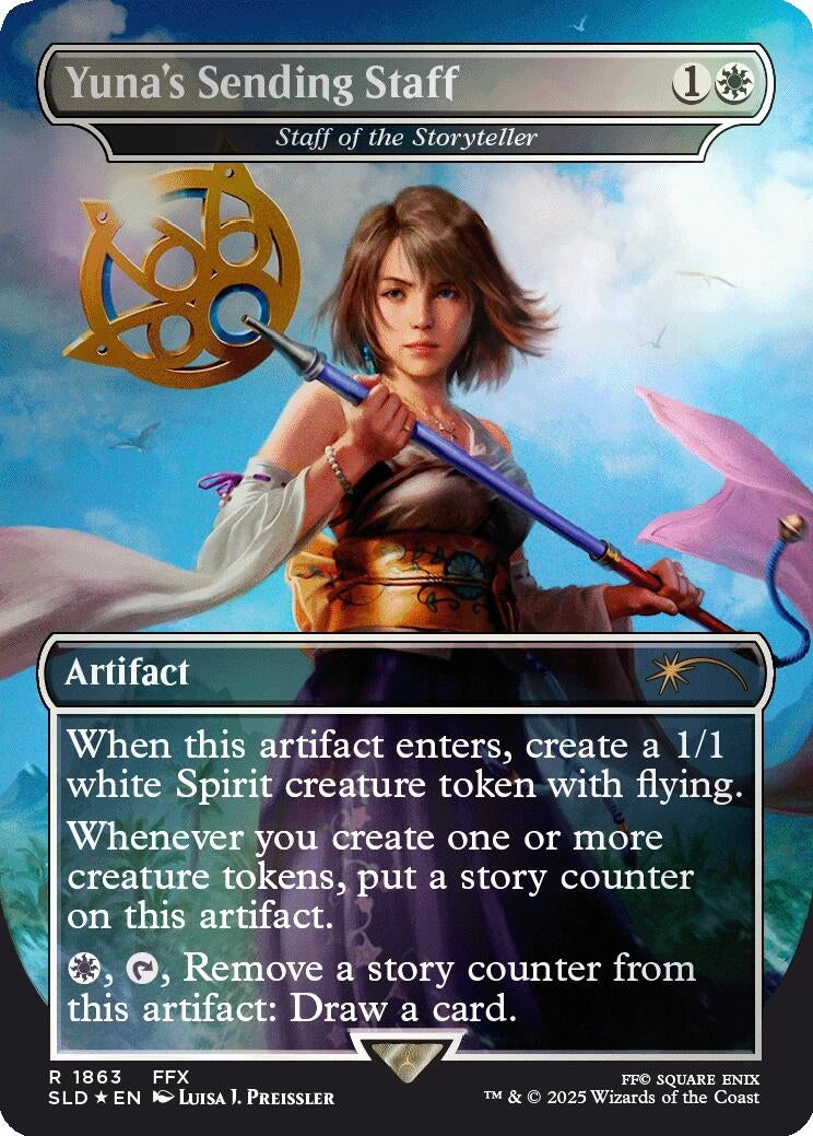 Image for Yuna's Sending Staff - Staff of the Storyteller (Rainbow Foil) (1863) (SLD) - Magic: The Gathering