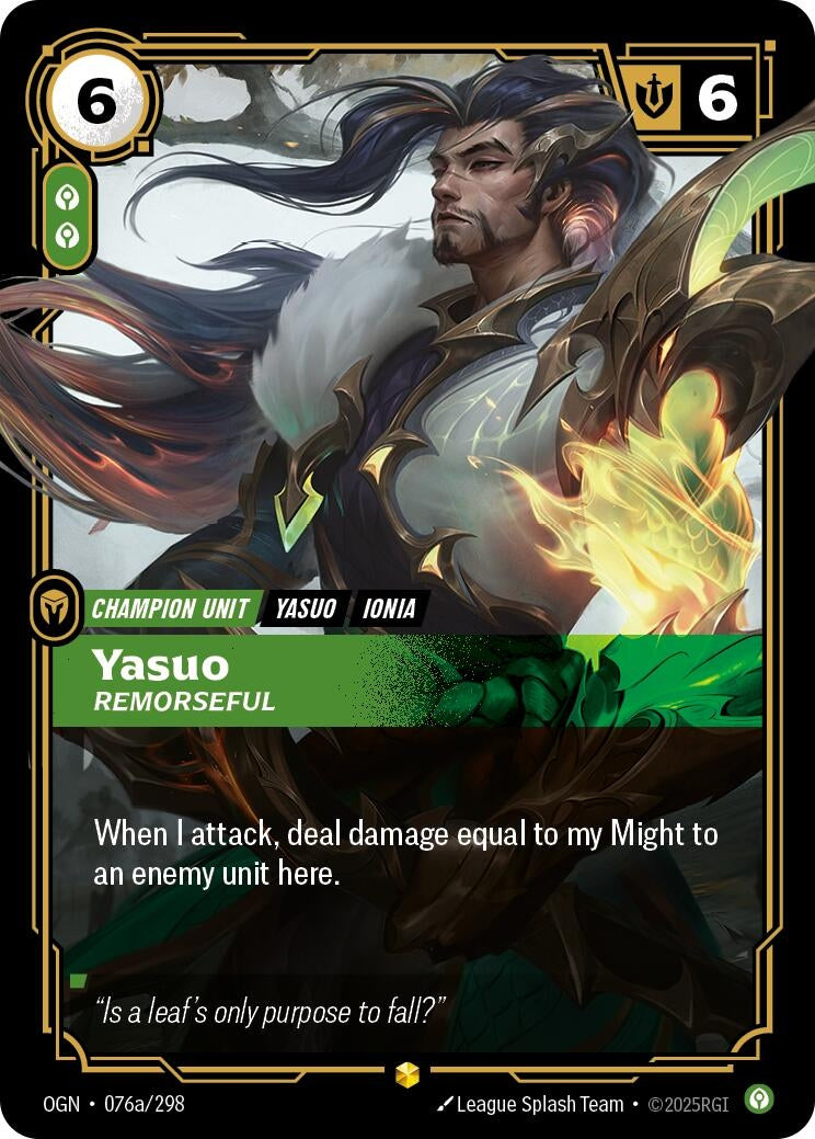 Image for Yasuo - Remorseful (Alternate Art) (076a/298) (OGN) - Riftbound: League of Legends Trading Card Game
