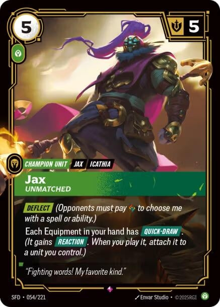 Image for Jax - Unmatched (054/221) (SFD) - Riftbound: League of Legends Trading Card Game
