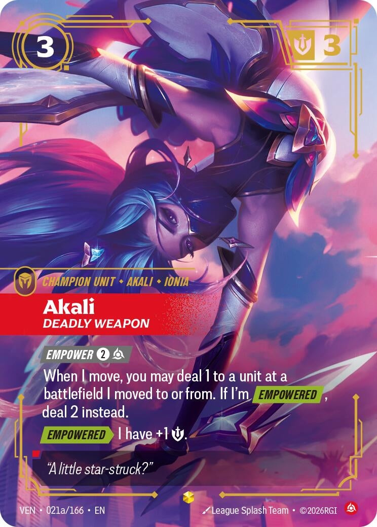 Image for Akali - Deadly Weapon (Alternate Art) (021a/166) (VEN) - Riftbound: League of Legends Trading Card Game