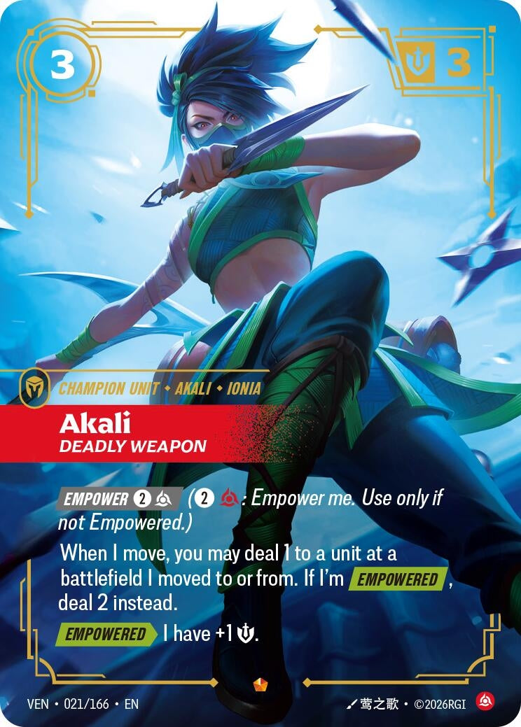 Image for Akali - Deadly Weapon (021/166) (VEN) - Riftbound: League of Legends Trading Card Game