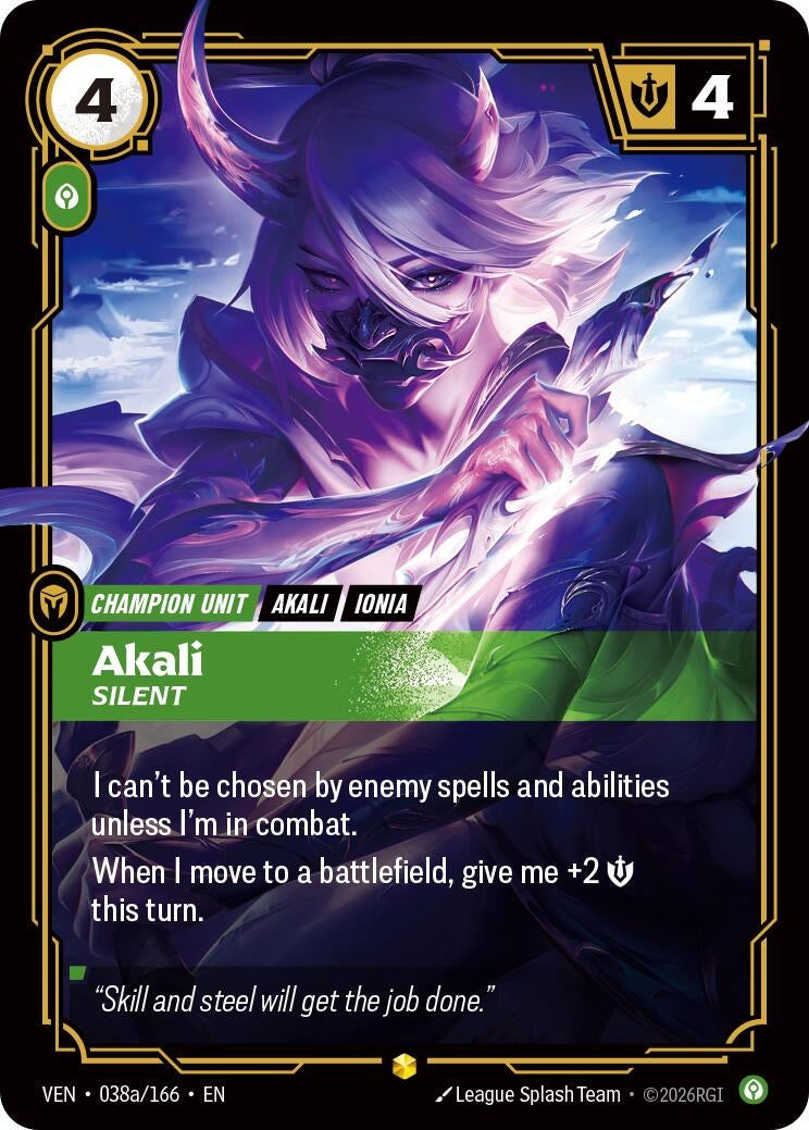 Image for Akali - Silent (Alternate Art) (038a/166) (VEN) - Riftbound: League of Legends Trading Card Game