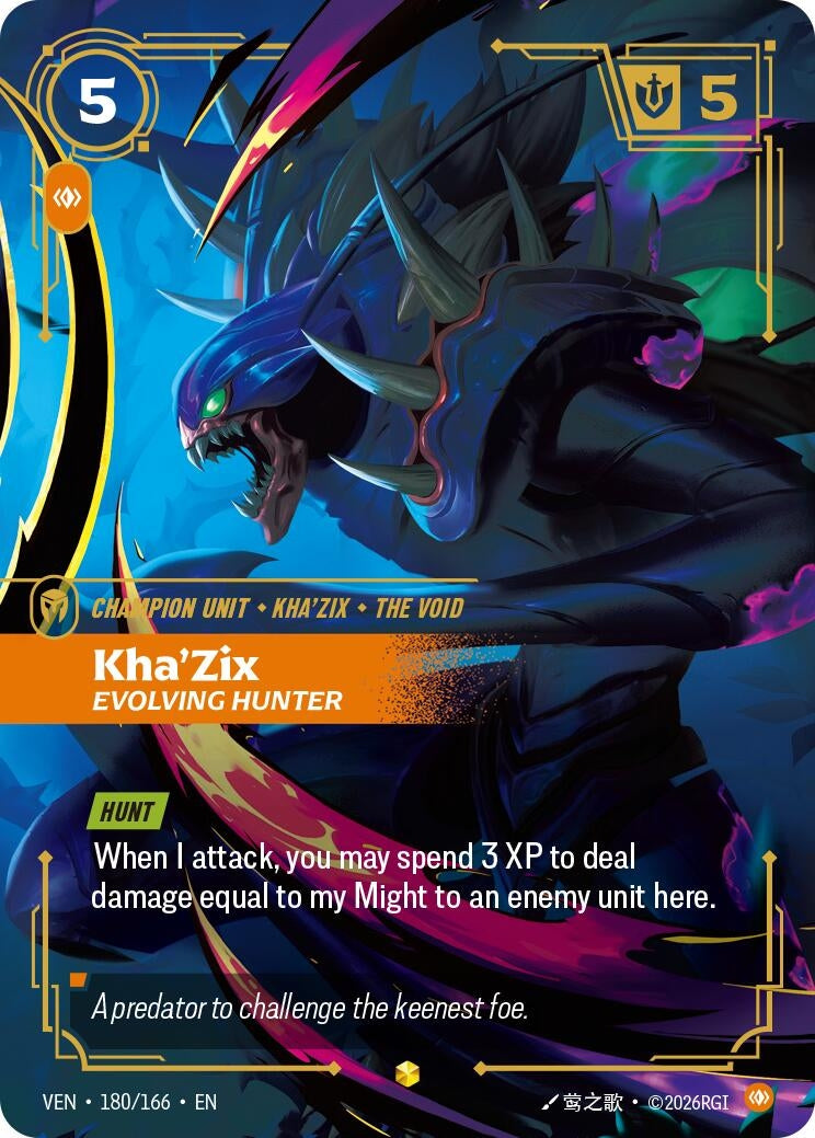 Image for Kha'Zix - Evolving Hunter (Overnumbered) (180/166) (VEN) - Riftbound: League of Legends Trading Card Game