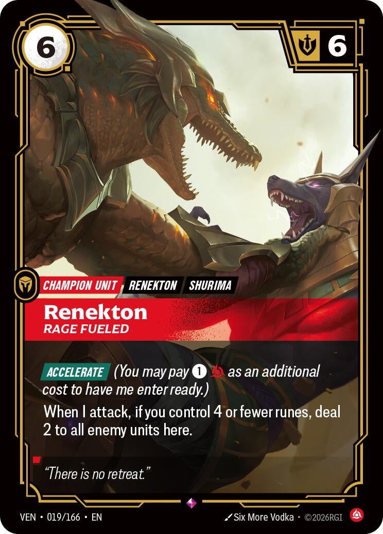 Image for Renekton - Rage Fueled (019/166) (VEN) - Riftbound: League of Legends Trading Card Game