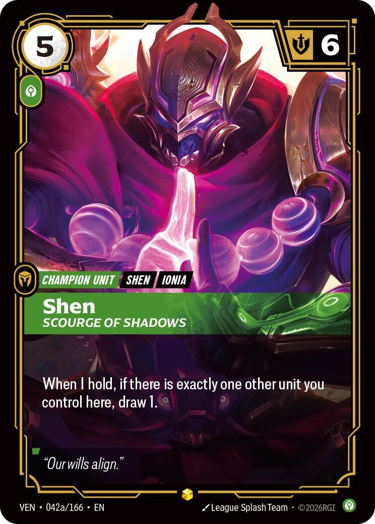 Image for Shen - Scourge of Shadows (Alternate Art) (042a/166) (VEN) - Riftbound: League of Legends Trading Card Game