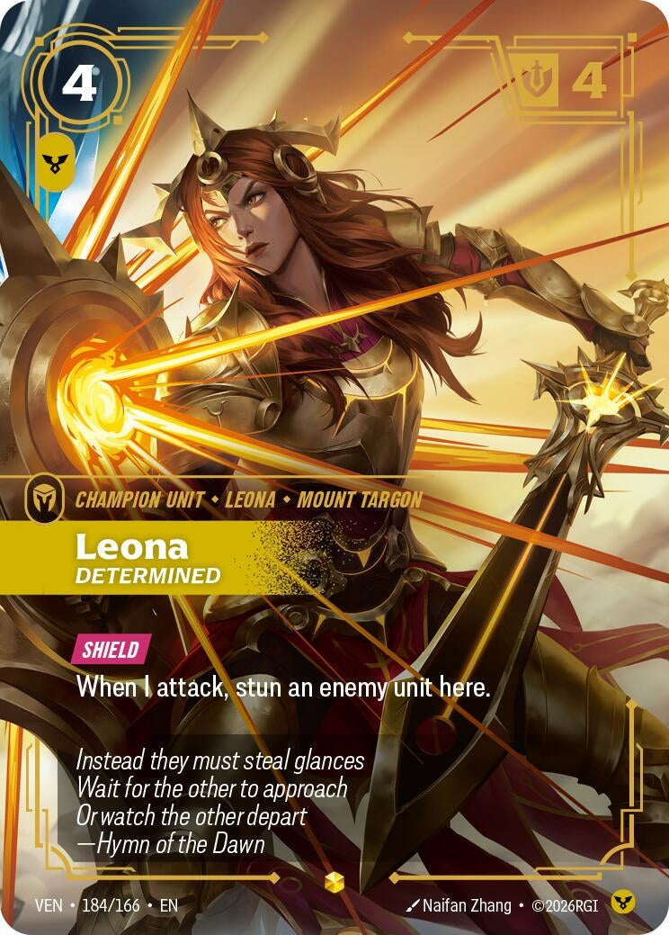 Image for Leona - Determined (Overnumbered) (184/166) (VEN) - Riftbound: League of Legends Trading Card Game
