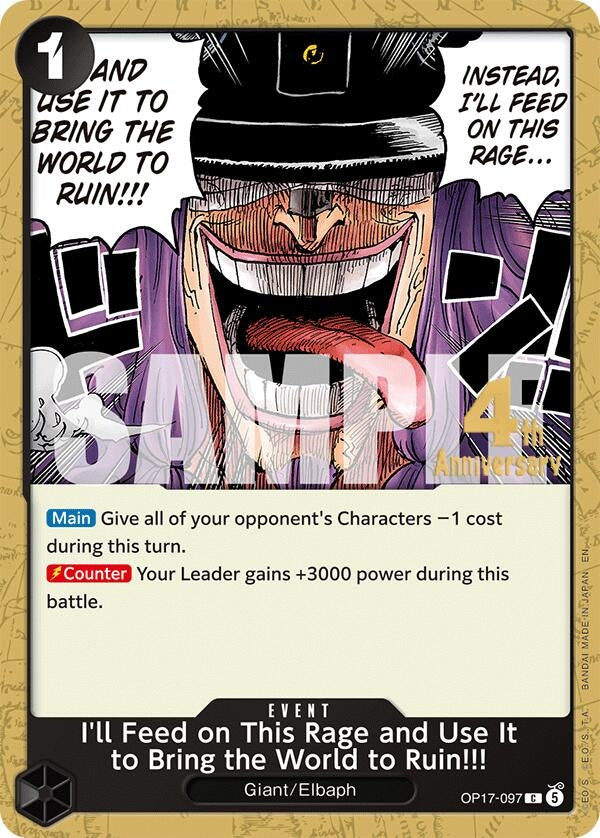 Image for I'll Feed on This Rage and Use It to Bring the World to Ruin!!! (OP17-097) (OP17 RE) - One Piece Card Game